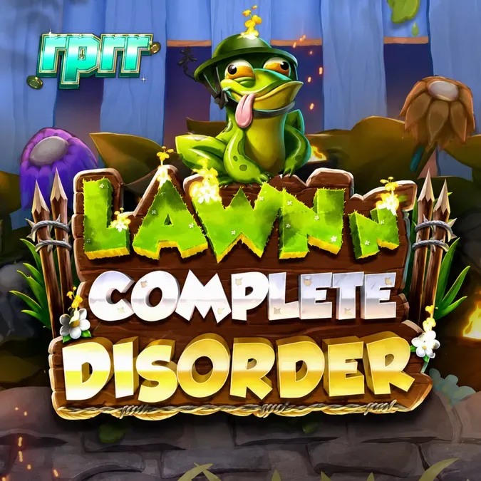 Tampilan visual slot Lawn N’ Complete Disorder dengan tema taman yang penuh warna
